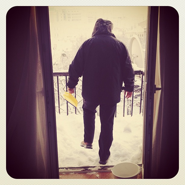 Instagram: David cleaning snow off our balcony