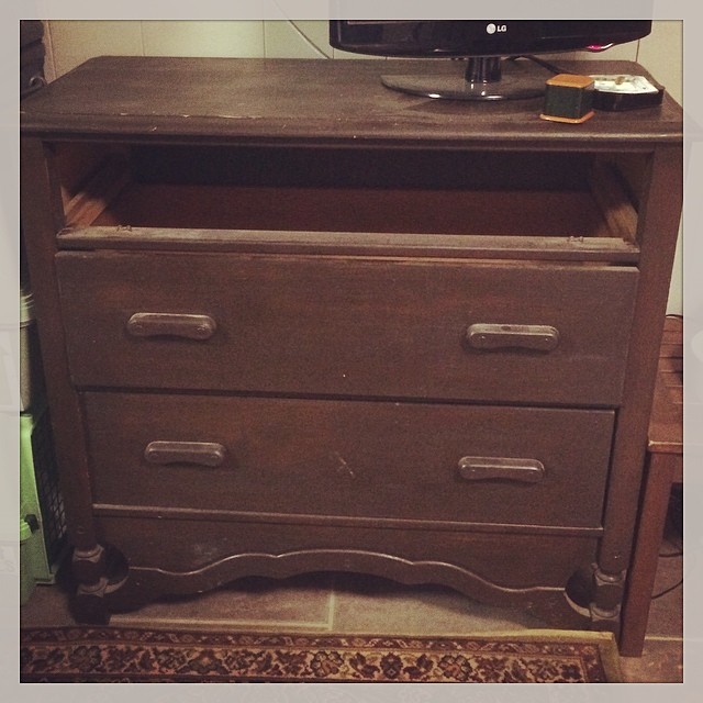 Instagram: Before: David's grandmother's bureau. Will be:  barnacle changing table