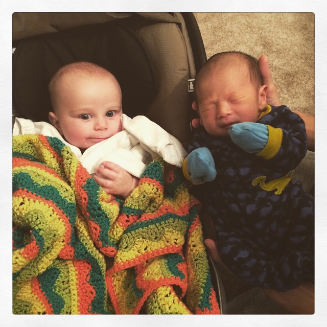 Instagram: E saying bye to his new friend Yugo (who is 1 week old today)