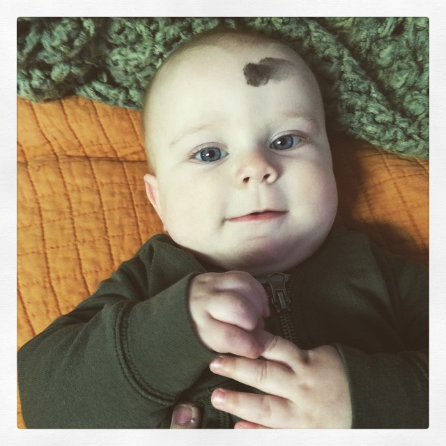 Instagram: Baby's first Ash Wednesday and he wiggled.