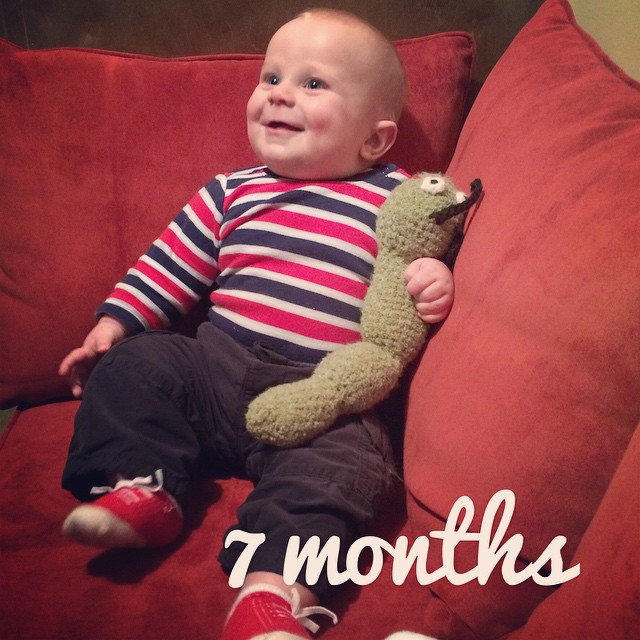 Instagram: 7 months. Sporting dimples & loving on Willy Worm.