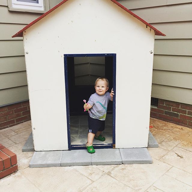 Instagram: My kiddo playing in the playhouse that Uncle Joe made me when I was a kiddo.