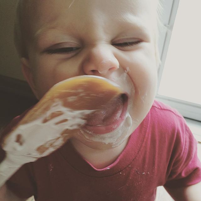 Instagram: Grammy D is making ice cream and E is "helping."