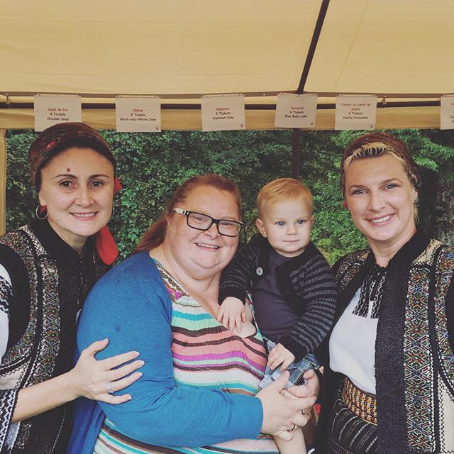 Instagram: E with some Romanian ladies in costume. Fitting he's wearing a sweater by  @kirstinjwebster for the first time ever at a Romanian festival!