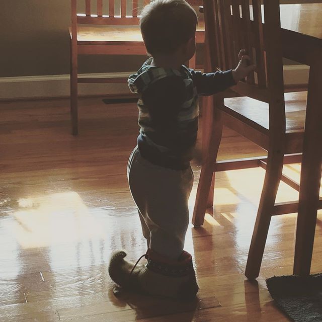 Instagram: Caught e "wearing" one of my Pop-op's slippers.