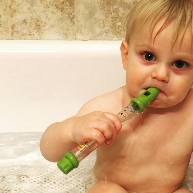 Instagram: A little bath flute playing (and chugging bath water)