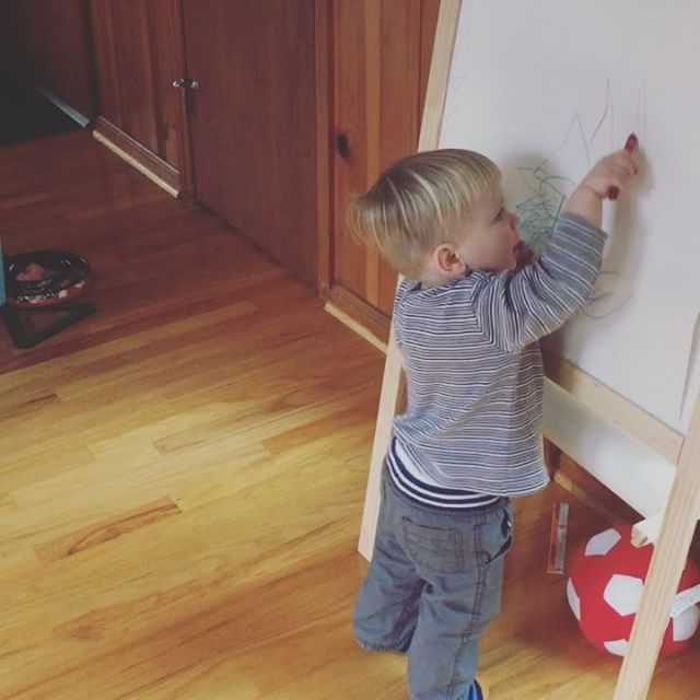 Instagram: Expressively scribble scrabbling on a rainy day. I feel like he's ready for classes at Lesley with his talking to his artwork.