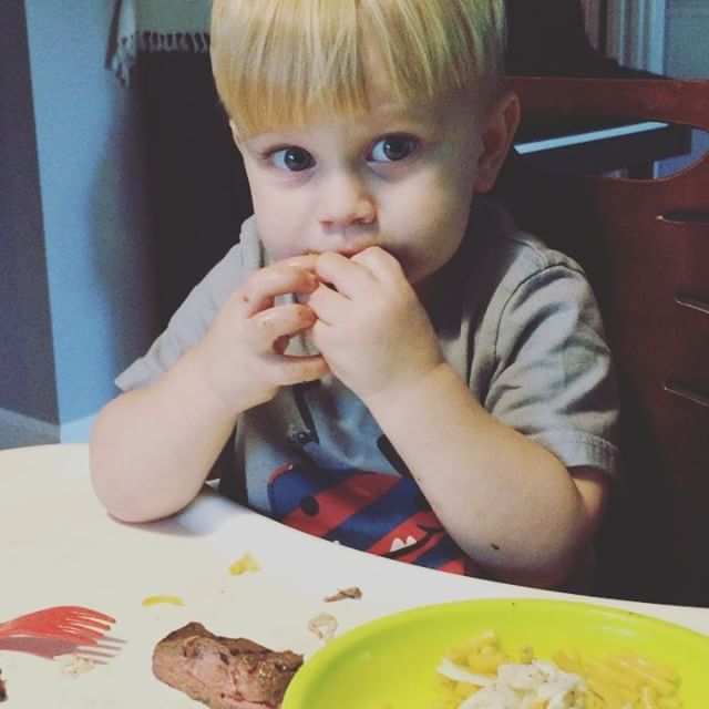 Instagram: Our little carnivore eating some Father's Day steak. #toddlerantics #blw