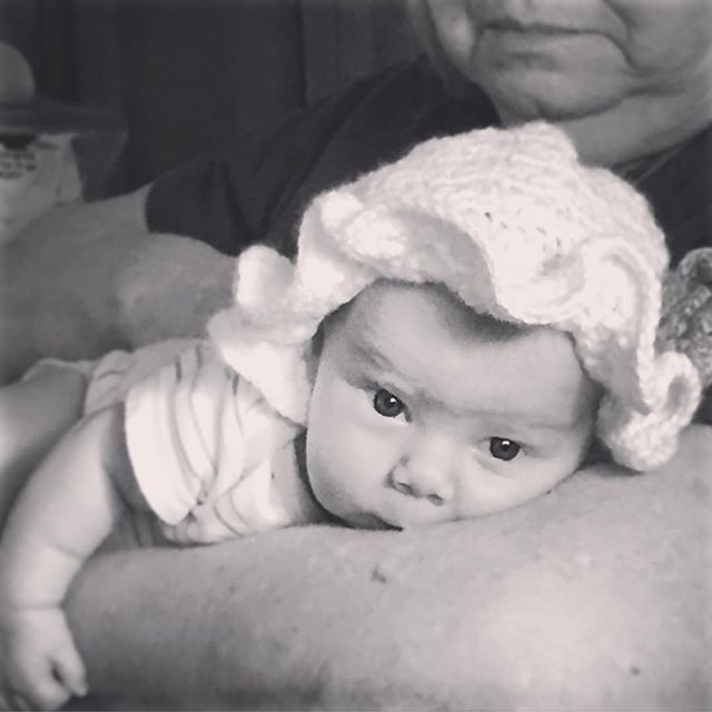 Instagram: Snuggling Grammy in a Grammy-made bonnet.