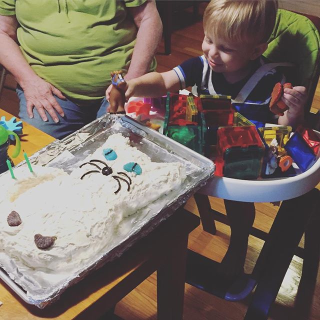 Instagram: Having his grandparents and great grandparents over for hotdogs and cat cake and presents make for a happy kiddo.