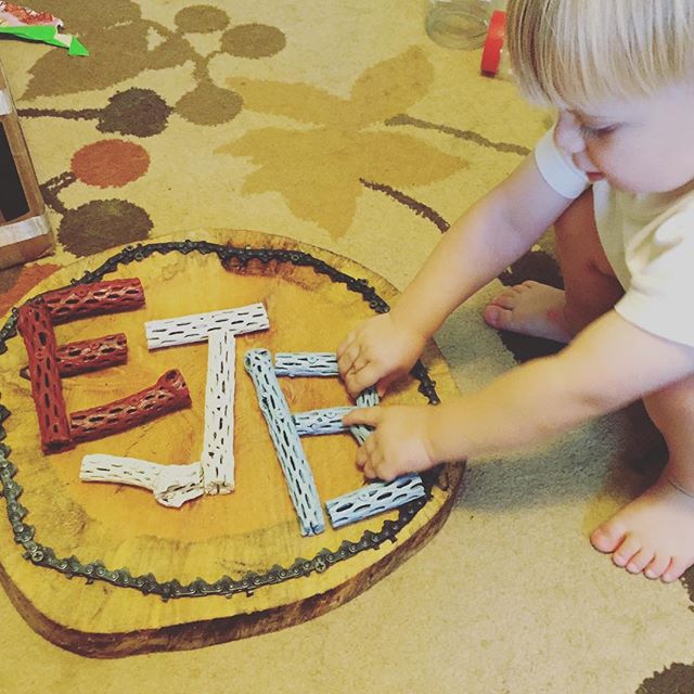 Instagram: Birthday art from Uncle E: ponderosa pine (SD) + Cholla (NM) + chain from chainsaw