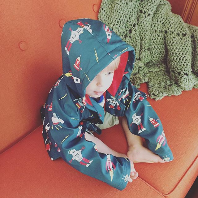 Instagram: E found the 5T robot raincoat I picked up at a consignment sale last year and he's obsessed. Move over dinosaurs, here come the robots. #hatleykids