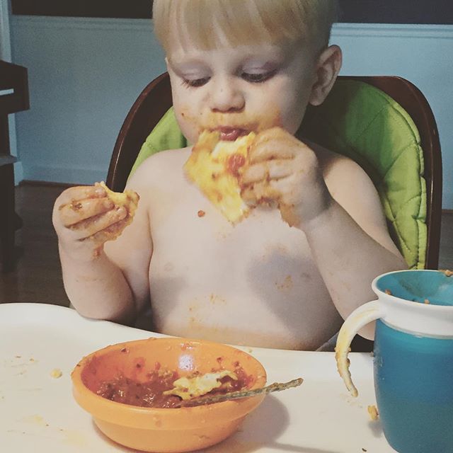 Instagram: E likes ravioli just a little bit. #blw #toddlerantics