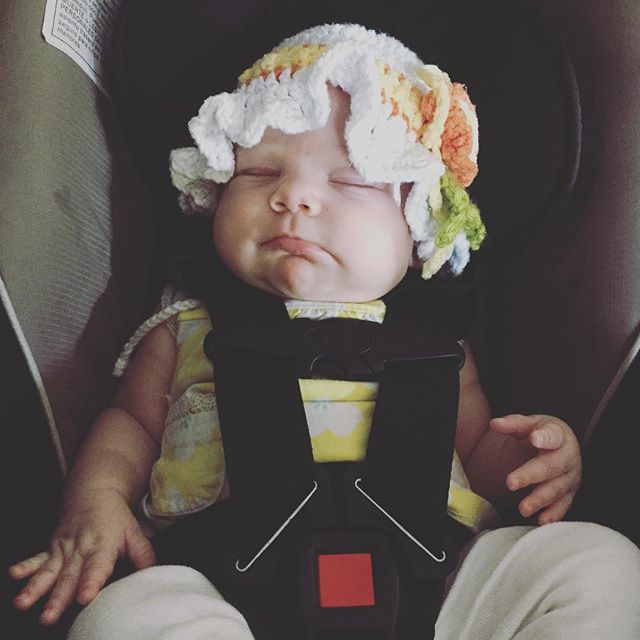 Instagram: Snoozing it up in a Grammy bonnet. #cheeksfordays