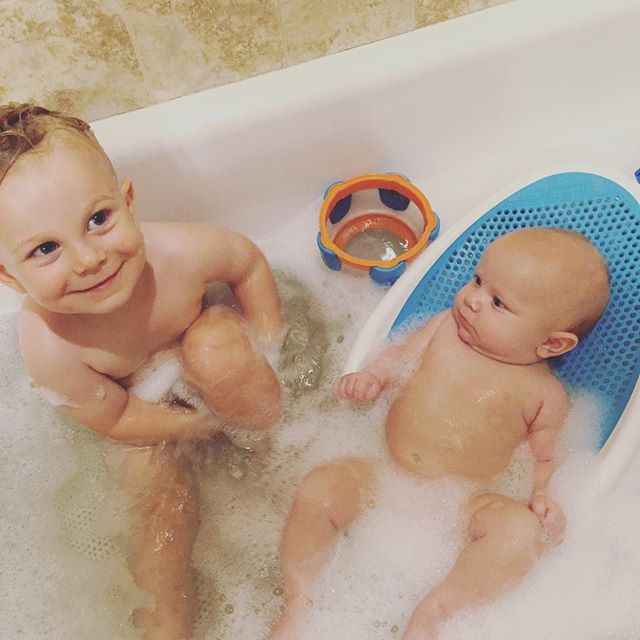 Instagram: E's liking bath time with A and bubbles!