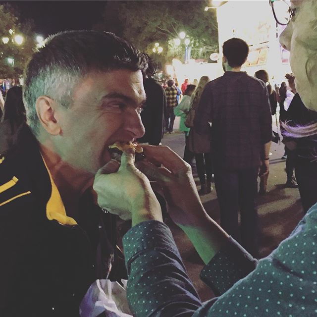 Instagram: Eating a bacon cheeseburger on a Krispy Kreme doughnut is hard work for Cyril. #ncstatefair