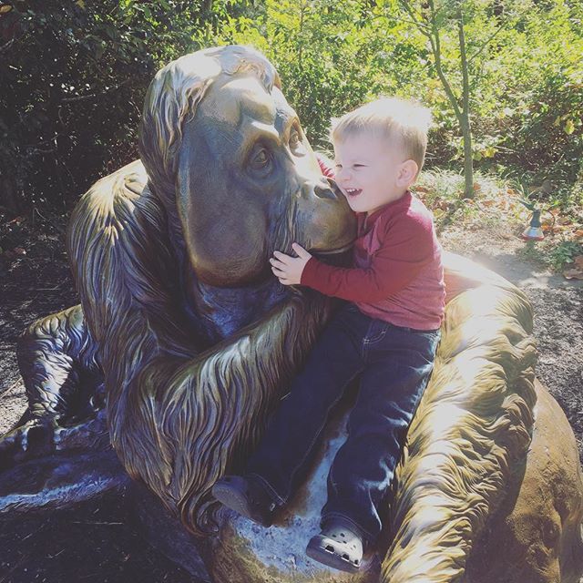 Instagram: Snuggling the orangutan statue