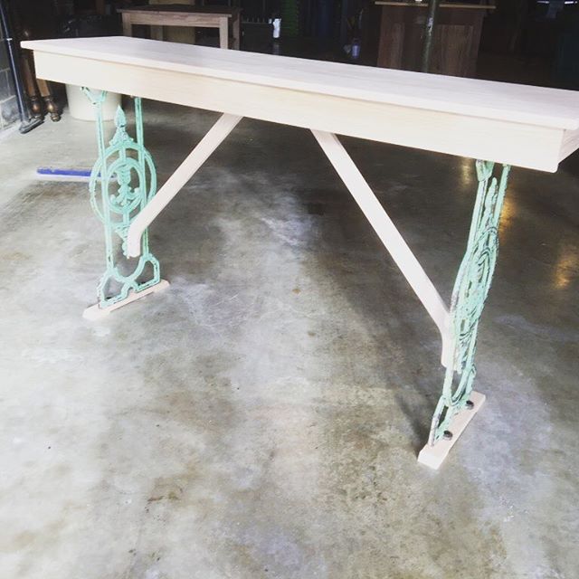 Instagram: And an entry table made with cast iron legs I found at an architectural salvage place in Gilbert, SC.