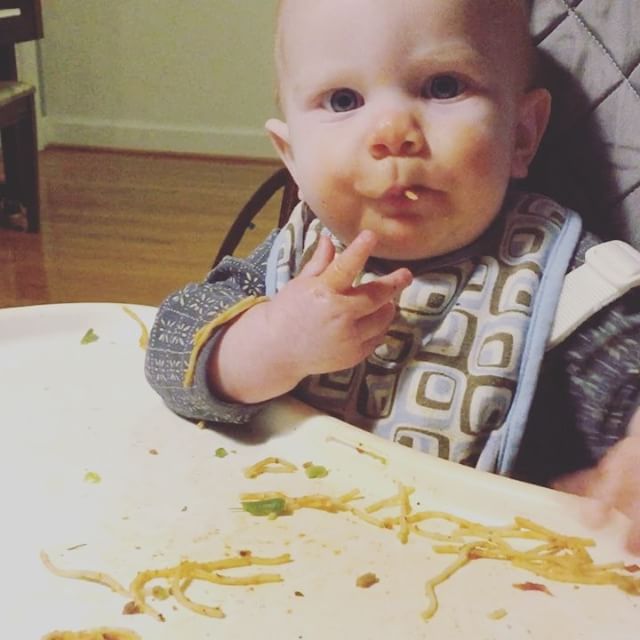 Instagram: Eating spaghetti is intense (and cute) business. #blw