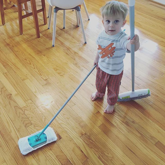 Instagram: Several people mentioned my floors were clean. This is my secret weapon. We don't get it done everyday, but we try. #toddlerchores #manuallabor